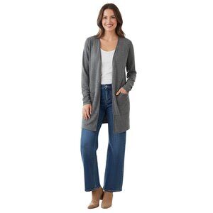 Belle France 100% Cashmere Charcoal Gray Open Front Cardigan Sweater Size M